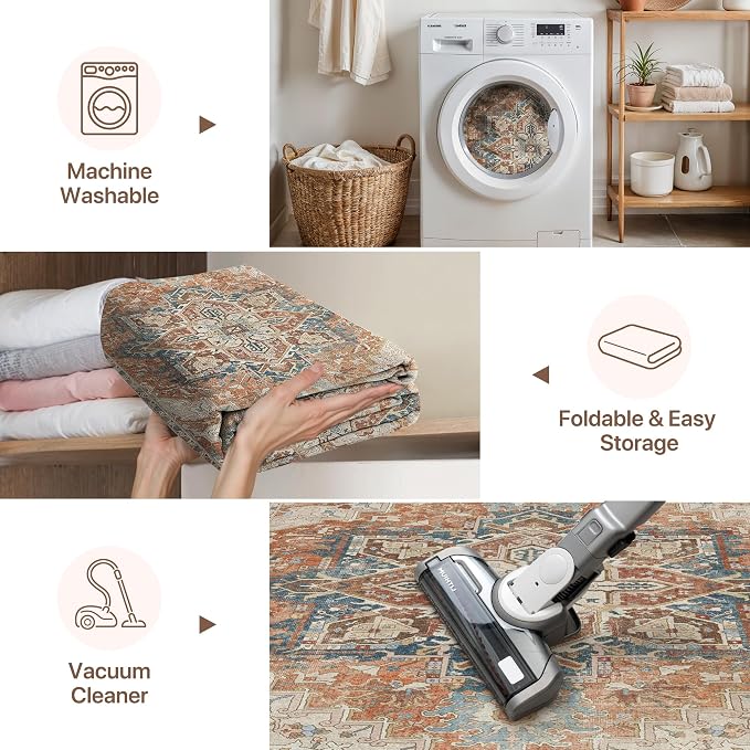 GENIMO 5X7 Area Rugs for Living Room, Machine Washable Vintage Floor Cover - Image 4