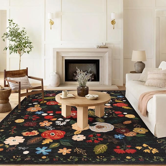 U'Artlines 6x9ft Vintage Floral Area Rug Machine Washable Ultra Soft Low Pile by UArtlines