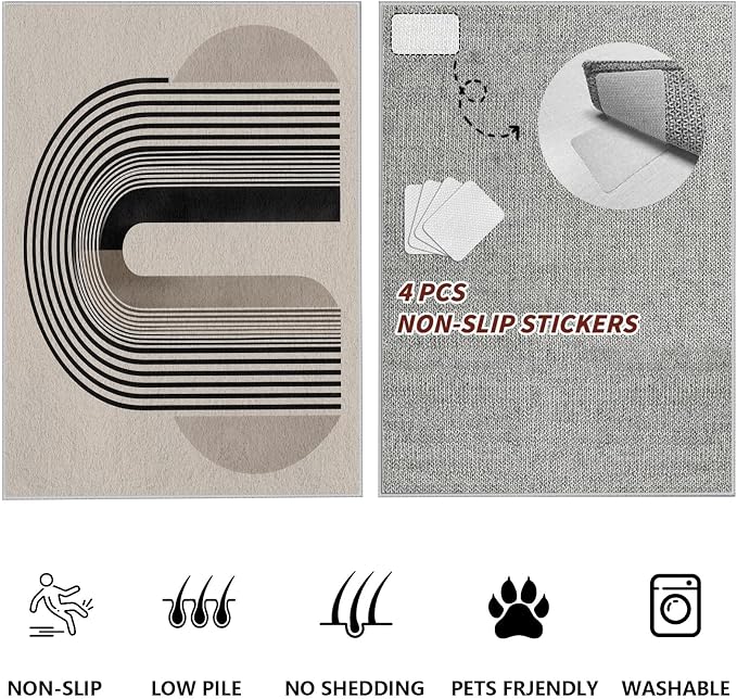 Modern Washable Rug for Living Room 6x8, Boho Abstract Striped Area Rugs - Image 7