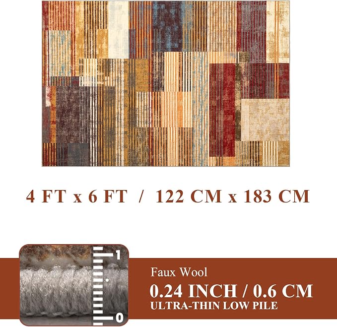 YIHOUSE Brown Area Rug 4x6, Farmhouse Rugs Washable, Vintage Burgundy Carpets - Image 5