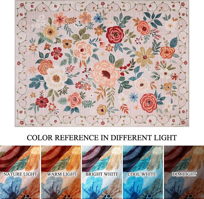 DUKINO 2x3 Rugs for Entryway, Floral Indoor Washable Door Mat, Non Slip Boho - Image 8