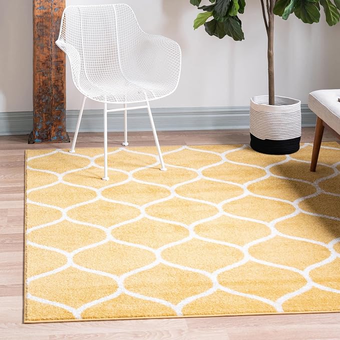 Rugs.com Lattice Frieze Collection Rug – 8' Square Yellow Medium Rug Perfect by Rugscom