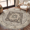 Tangsoo Vintage Round Rug 4ft Washable Circle Rug, Non Slip Small Boho Round Rug by Tangsoo