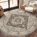 Tangsoo Vintage Round Rug 4ft Washable Circle Rug, Non Slip Small Boho Round Rug by Tangsoo