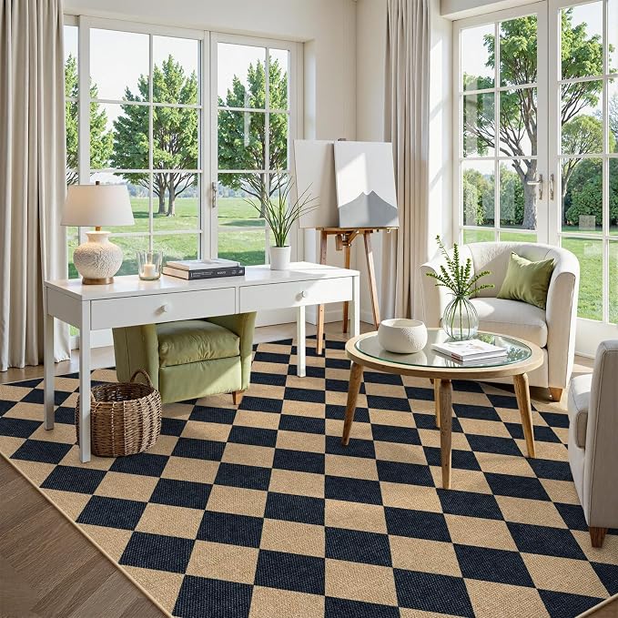 Lahome Checkered Easy Jute Area Rug 8x10, Large Living Room Patio Rug - Image 6