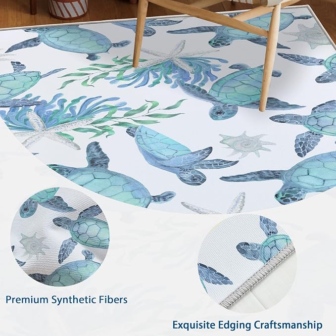 Tritard Coastal Sea Turtles Area Rugs Beach Themed Nautical Starfish Coral - Image 4