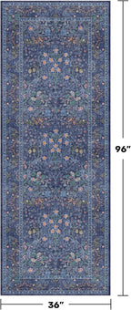 Dark Blue 3x8 Wide Hallway Runner Rugs Indoor Non Slip, 8ft Oriental Washable - Image 2