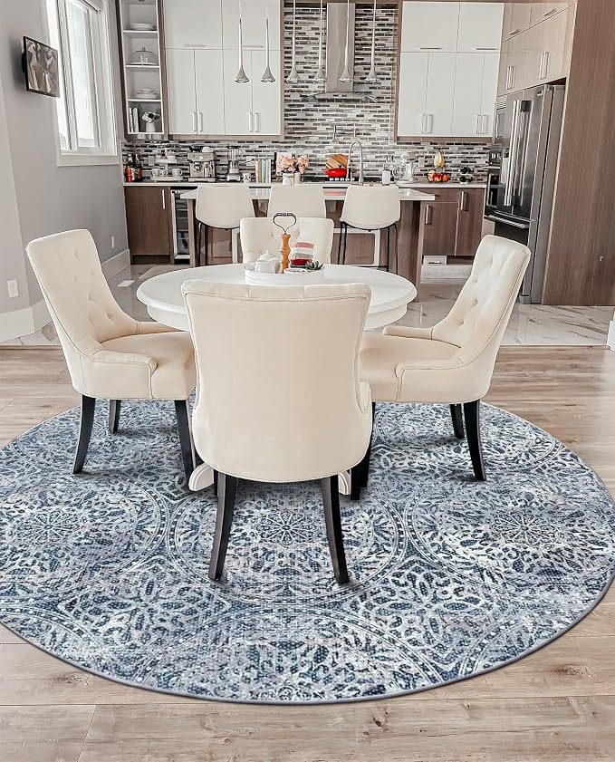 vivorug Round Rug 5ft Vintage-Inspired Round Area Rug Non-Slip Indoor Carpet - Image 3
