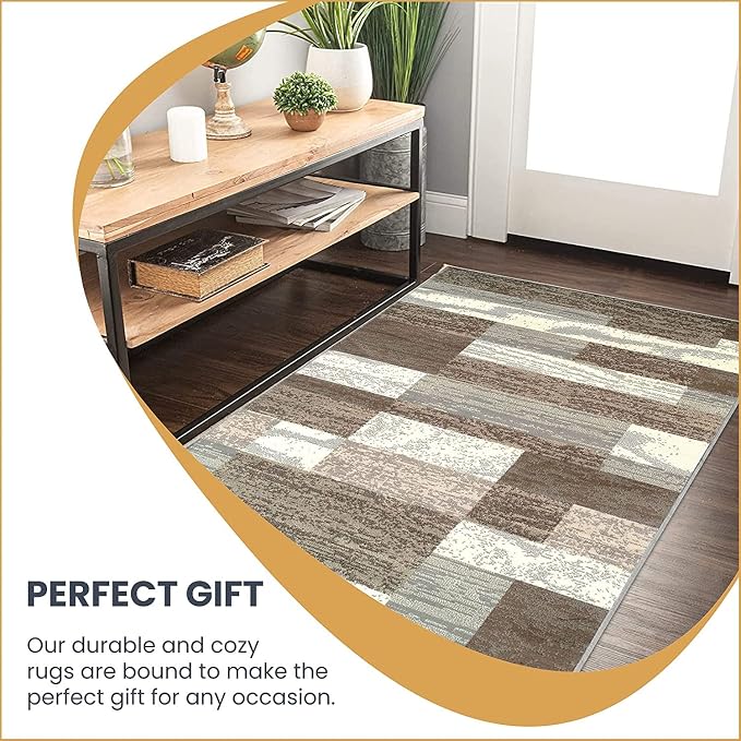 Superior Indoor Runner Rug, Jute Backed, Modern Geometric Patchwork Floor Decor - Image 5