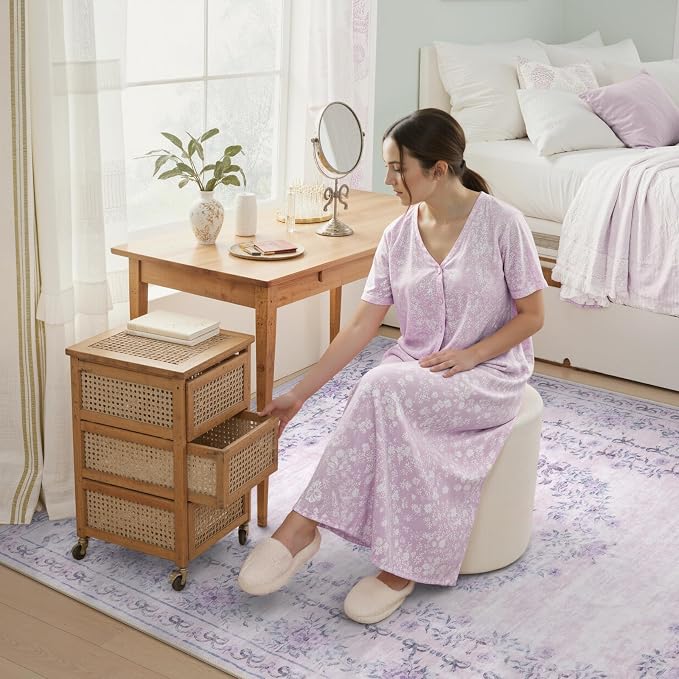 Wonnitar Floral Bow Print Purple Rug, 5x7 Washable Rug - Image 6