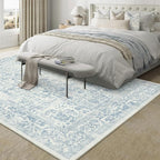 Blue Area Rug 8x10 Machine Washable Large Vintage Living Room Distressed Non - Image 5