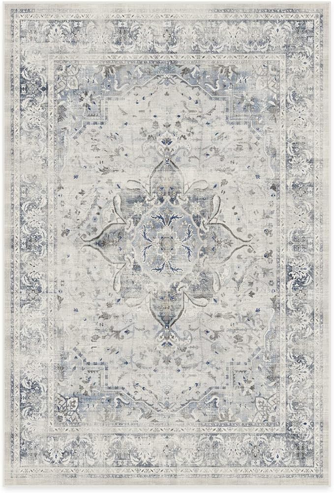 RUGGABLE Washable Vintage Area Rug – Sarrah Blue Quartz 6x9, Stain-Resistant - Image 3