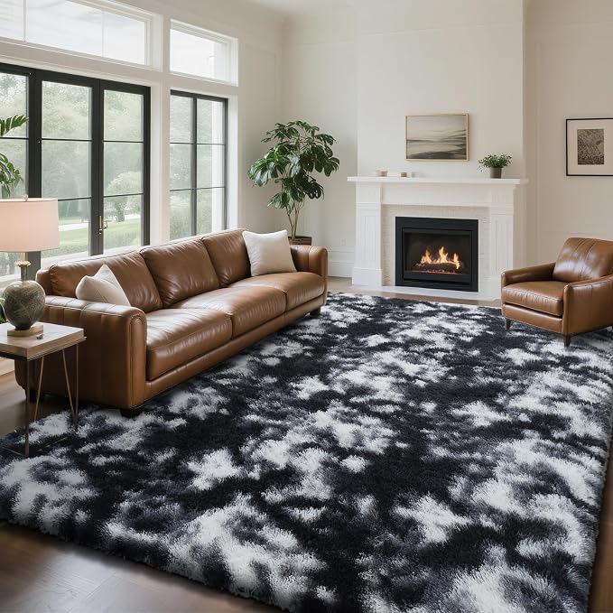 Fluffy Rug Shaggy Area Rug, Mottling Black 9x12 Area Rugs - Image 2