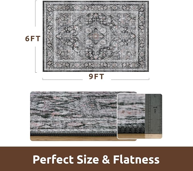 AMOAMI-Area Rug 6X9 Rugs for Living Room-Vintage Sof Dark Grey & Black Rugs for - Image 2