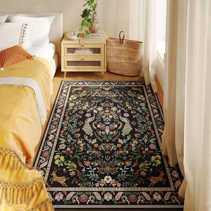 Area Rug 4x6 Rug Washable Rugs Floral Non Slip Low Pile Small Carpet - Image 3