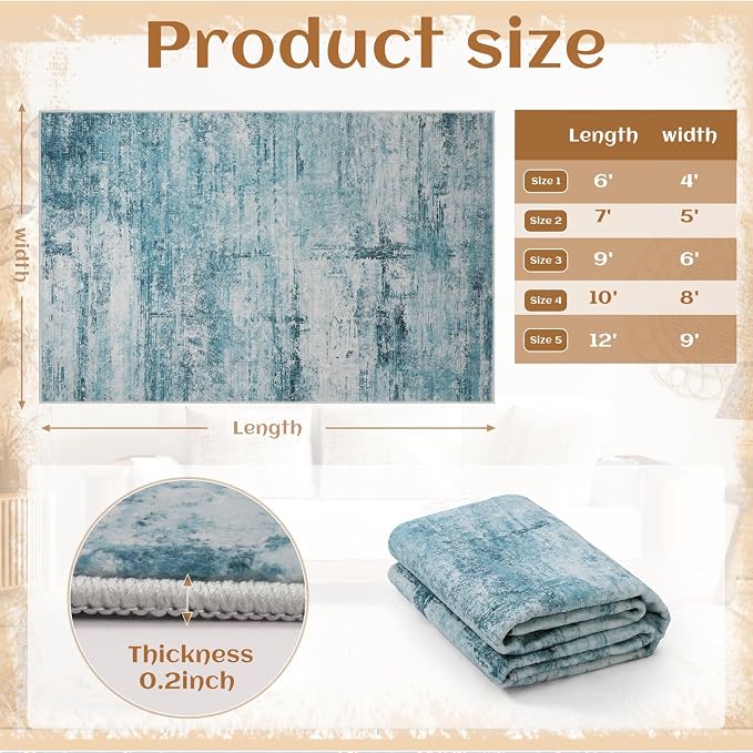 9x12 Abstract Area Rugs for Living Room, Modern Teal Grey Washable Indoor Rug - Image 6