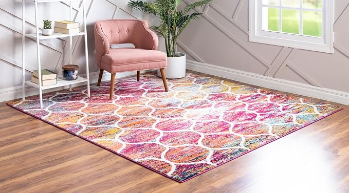 Rugs.com Lattice Frieze Collection Rug – 7' Square Multi Medium Rug Perfect - Image 3