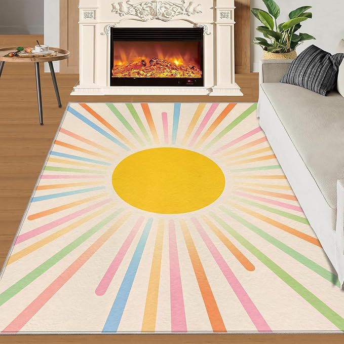 Boho Sun Area Rugs 5x6ft, Minimalist Sunburst Rugs - Image 2