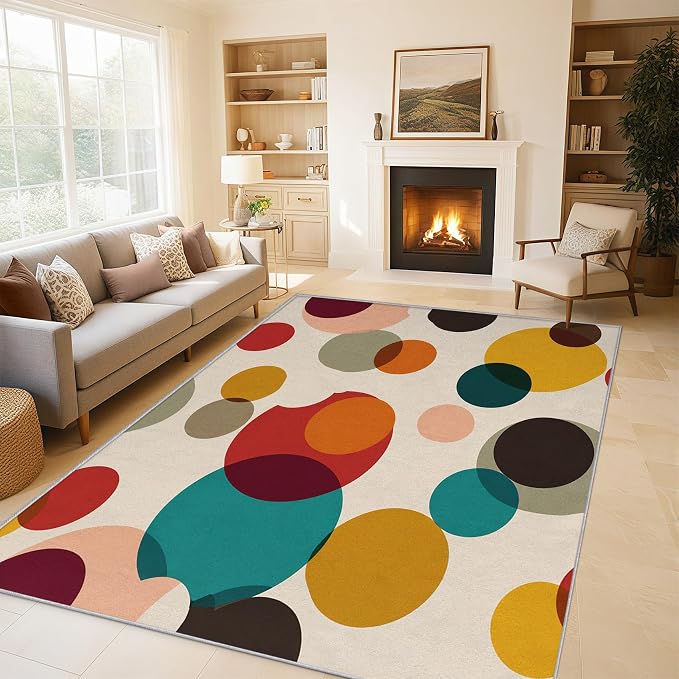 Mid Century Modern Rugs for Entryway, 2x3 ft, Boho Geometric Circle Area Rugs by Unknown
