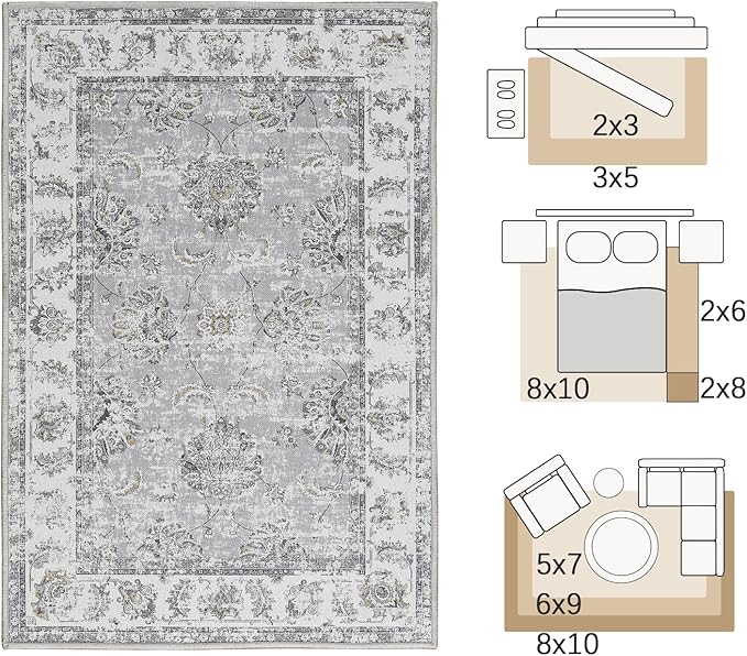 jinchan Fiora Vintage Floral 5x7 Area Rugs - Image 2