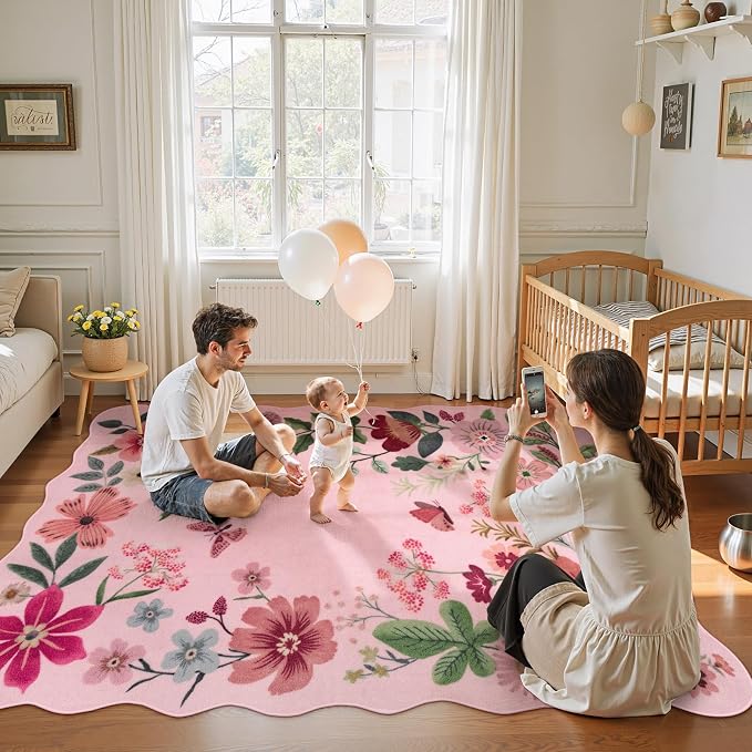 Lahome Floral Living Room Rugs, Non-Slip Washable Rugs Stain Resistant Throw - Image 2