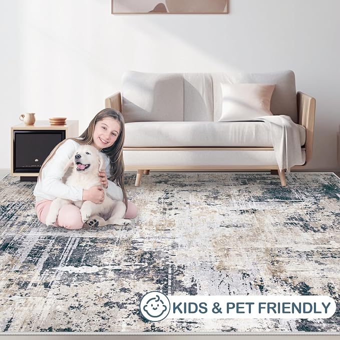 Area Rugs 9x12 Living Room: Washable Rug Modern Abstract Large Rugs Soft Non - Image 7