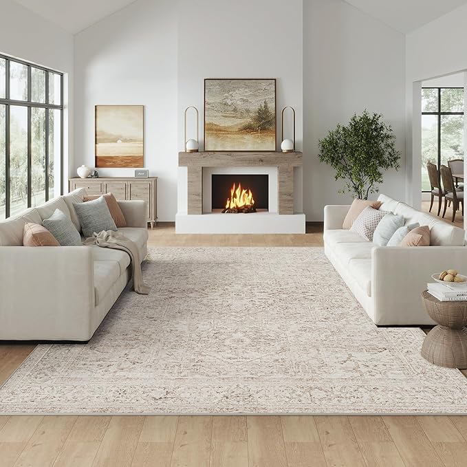 Fmfunctex 9x12 Washable Area Rug Beige Vintage Neutral Distressed Oriental by Fmfunctex