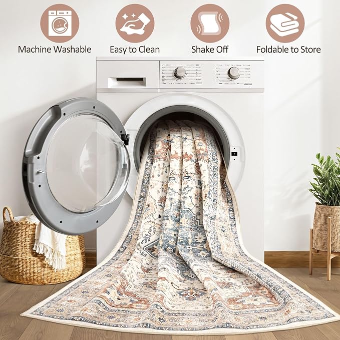10x12 Area Rug Living Room: Washable Boho Large Neutral Vintage Soft Rugs Stain - Image 2