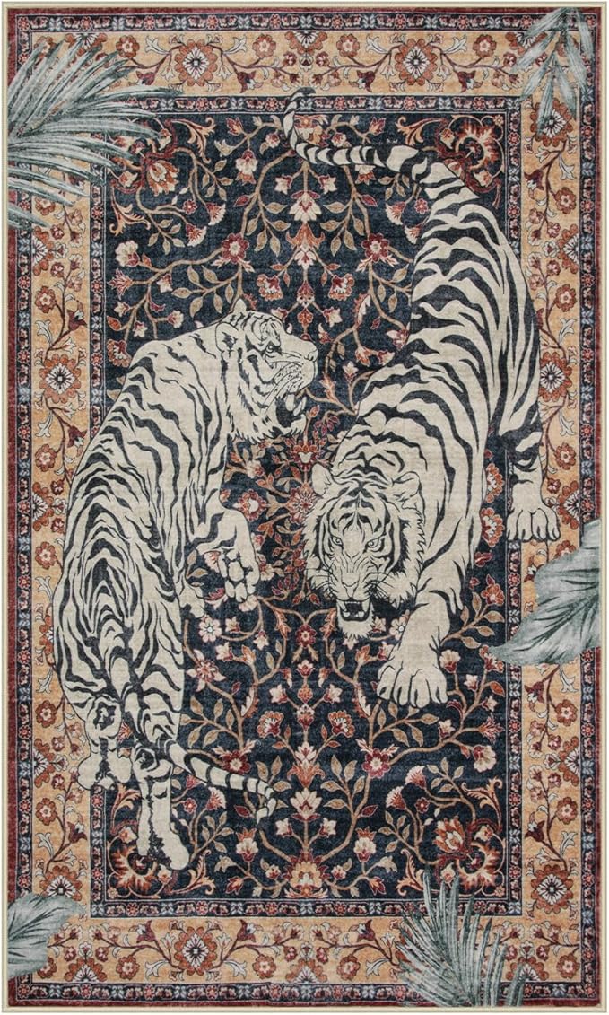 Moynesa Tiger Machine Washable Rug, 3 x 5 Entryway Area Rug Non Slip Vintage by Moynesa