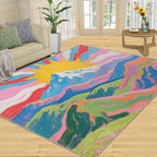 Boho Sun Area Rugs 3x4ft, Watercolor Mountain Kids Bedroom Rug, Abstraction - Image 3