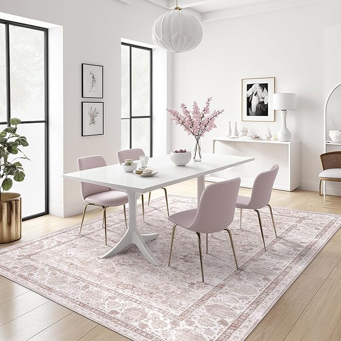 Pink Area Rugs 5x7 Nursery Rug for Baby Girl Neutral Floral Area Rug for Living - Image 7