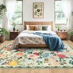 Area Rugs 9x12 Living Room: Floral Washable Rug Vintage Large Soft Boho - Image 3