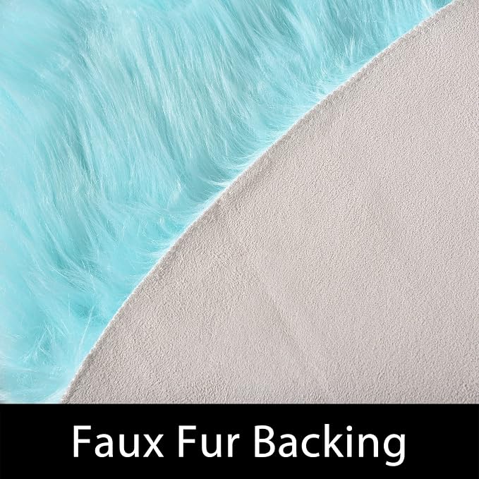 Latepis Blue Round Rugs 6ft Faux Sheepskin Fur Large Circle Rug - Image 4
