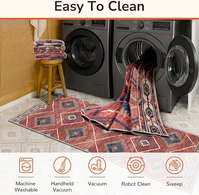 Area Rug 4x6 Rug Machine Washable Non-Slip Low Pile Print Pattern Western Rug - Image 3