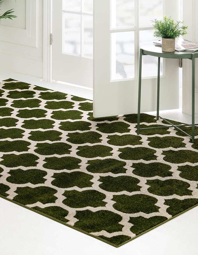 Rugs.com Lattice Collection Rug – 9' x 12' Dark Green Medium Rug Perfect - Image 4