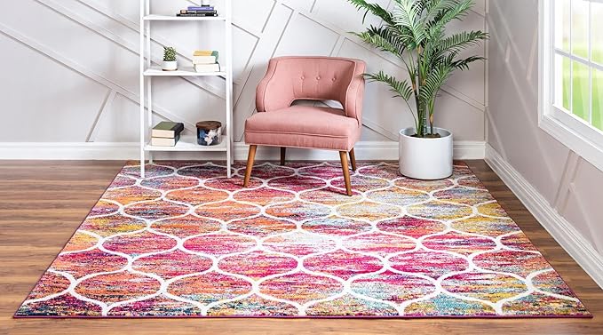 Rugs.com Lattice Frieze Collection Rug – 8' Square Multi Medium Rug Perfect - Image 5