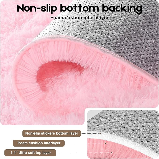Area Rugs 9x12 Living Room, Fluffy Large Pink Rugs - Image 3