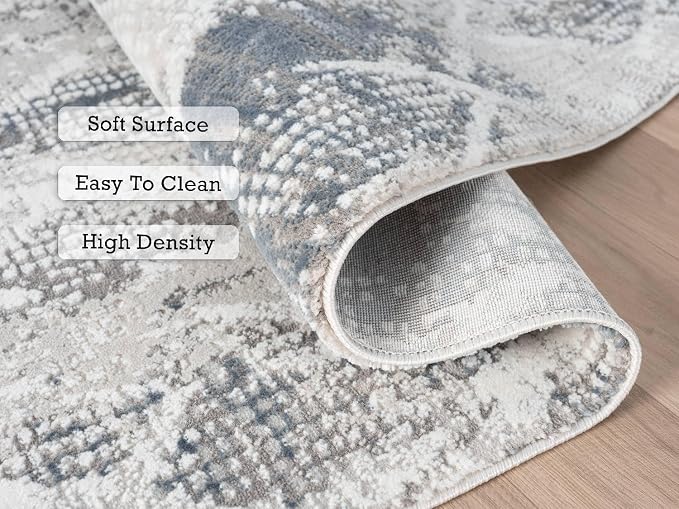 Adel Modern Area Rug for Living Room, 6x9 Rustic Distressed Abstract Blue Rug - Image 3