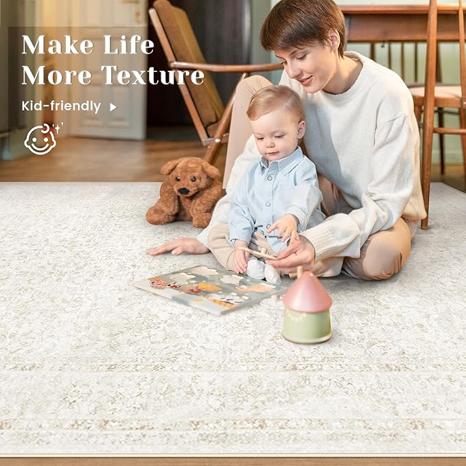 Bedroom Rug Washable Large Area Rugs Foldable Low Pile Print Non Slip Boho - Image 3