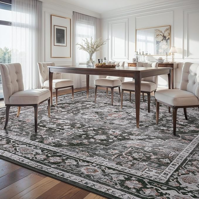 AMOAMI-Area Rug 6X9 Rugs for Living Room-Vintage Sof Dark Grey & Black Rugs for - Image 5