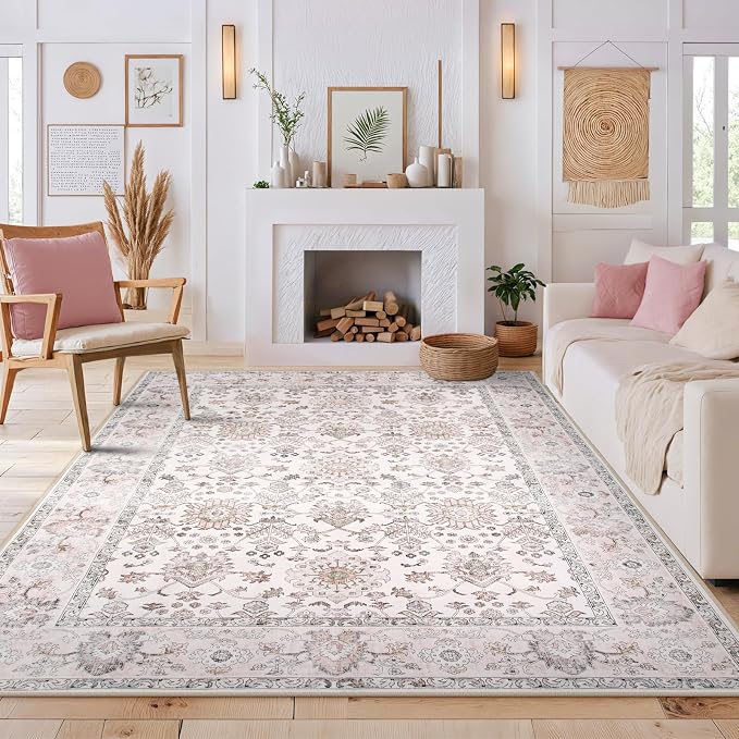 Lahome Boho Bedroom Rugs 8x10 Non Slip, Washable Pink Rugs - Image 2