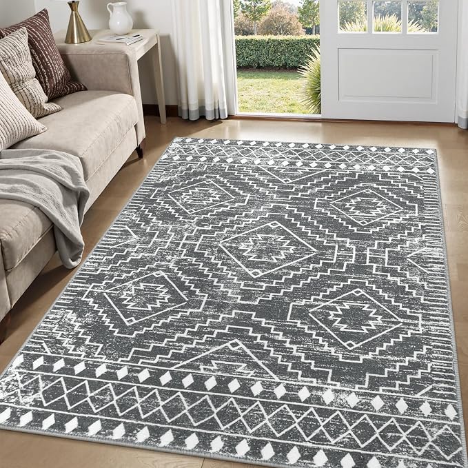 Wonnitar Moroccan 5x7 Washable Rug, Large Grey Area Rug by Wonnitar