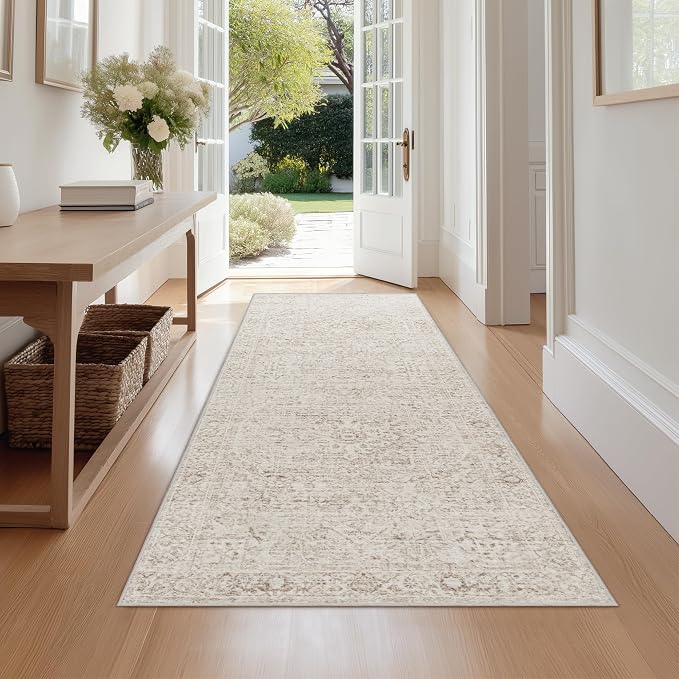 FMFUNCTEX 2x8 Runner Rug Beige Washable Vintage Neutral Distressed Oriental Non by Fmfunctex