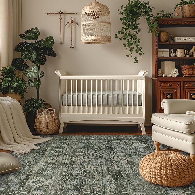 Lahome Boho Green Area Rugs 9x12 Living Room, Washable Large Rugs - Image 8