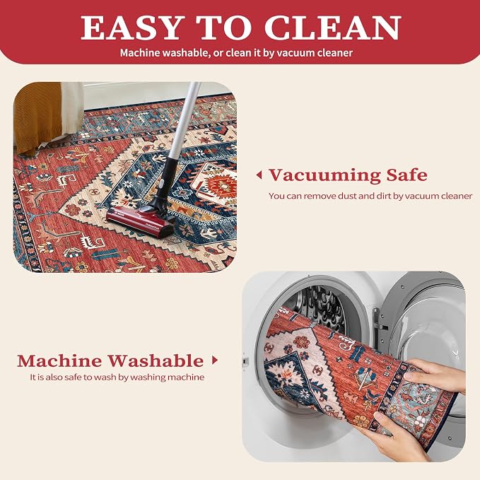 SERISSA Area Rug 3x5 Boho Rugs for Bedroom, Washable Non-Slip Kitchen Rugs - Image 4