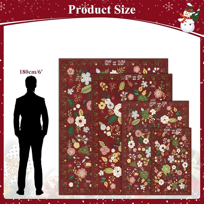U'Artlines Red Christmas Area Rug 8x10, Floral Large Rugs - Image 7