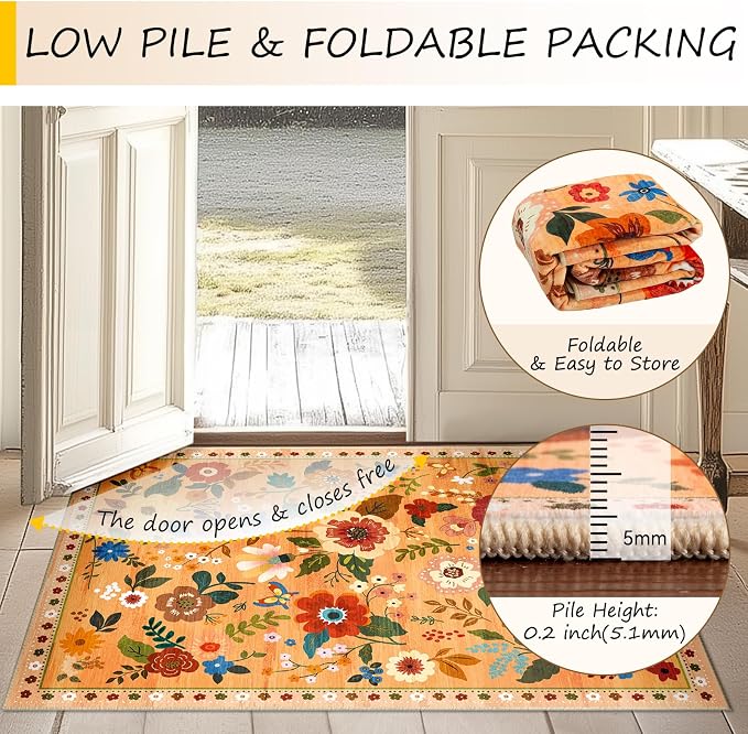 Floral 9x12 Area Rug Machine Washable Soft Print Boho Carpet Non Slip Doormat - Image 8