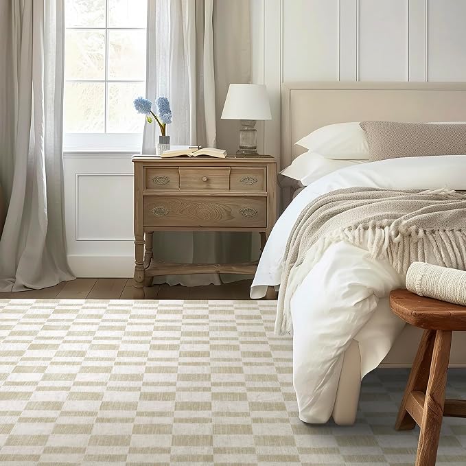 EVERGRACE Checkered Plaid Area Rug, Soft Faux Wool, Anti Slip, Large Carpet - Image 2