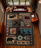 YIHOUSE Rustic Cabin Rugs for Living Room 9x12, Wildlife Bear & Deer Area Rug - Image 3