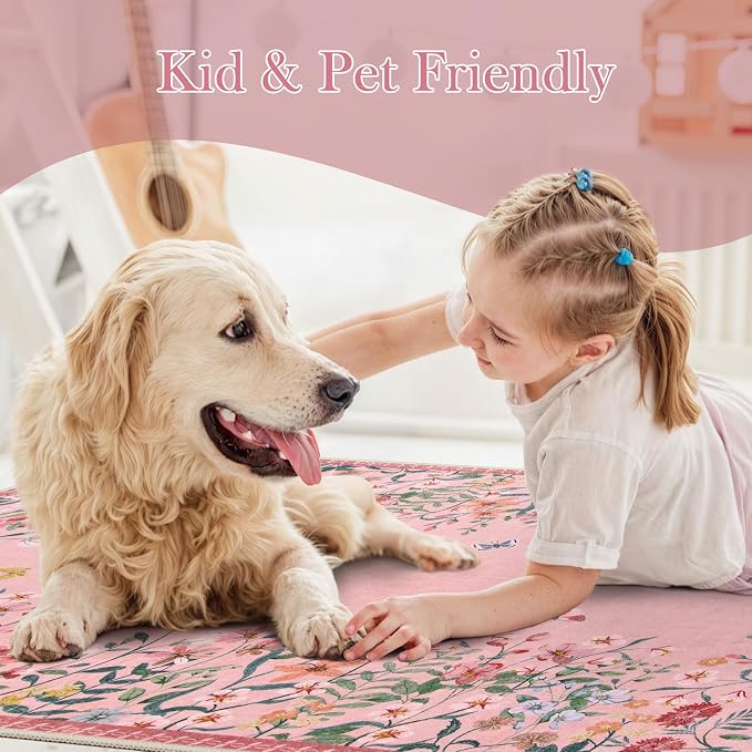 Wonnitar Washable 4x6 Rug, Soft Non-Slip Nursery Area Rug, Floral Rugs Kids - Image 7